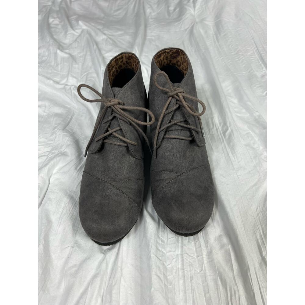 Gray Lace Up Heeled Ankle Booties